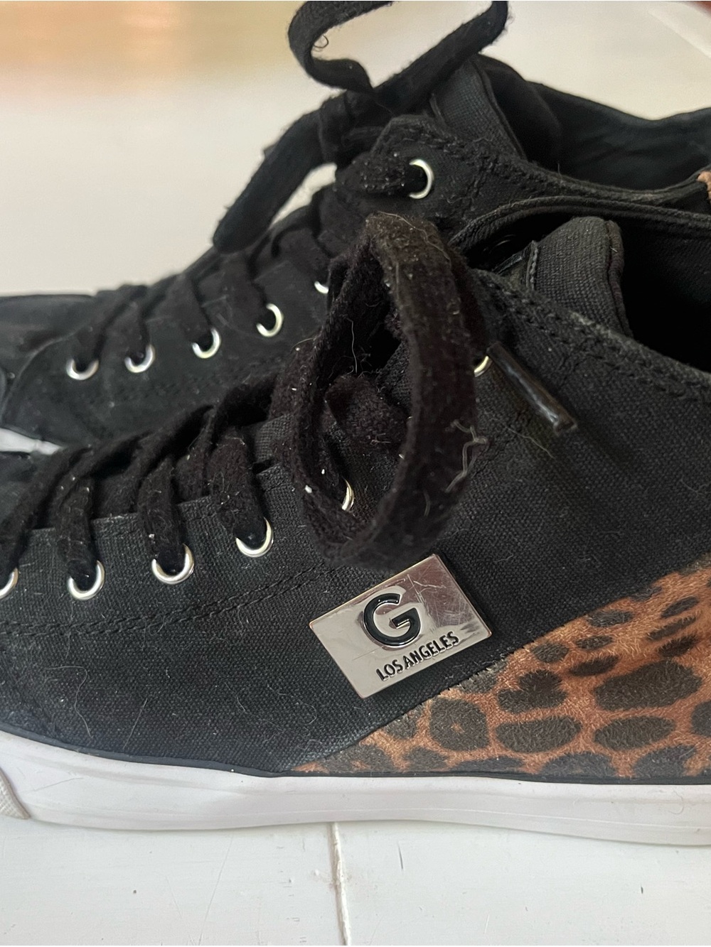 GBG Los Angeles Black High-Top Sneakers with Leopard Accent